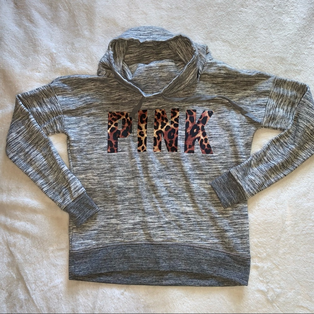 VS PINK Gray Heather Cowl Neck Pullover